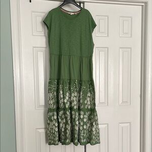 Boden Green Embroidered Maxi Sundress 100% Cotton Sz 12